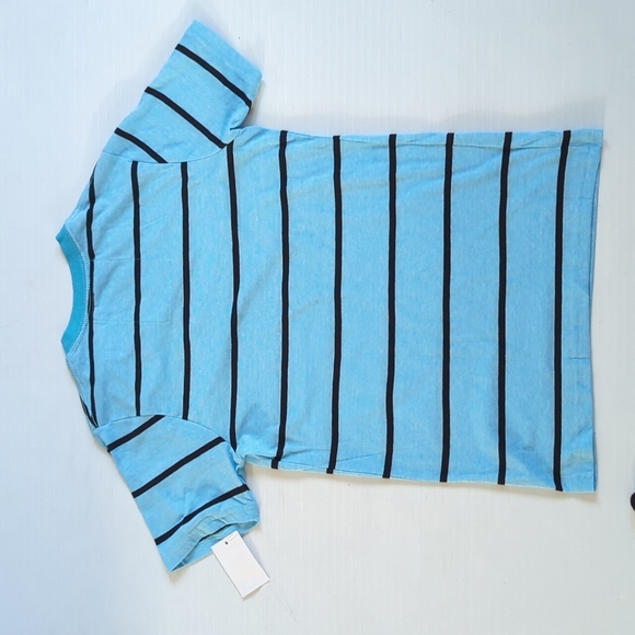Blue Black Striped Men's Shirt Size Small V Neck Short Sleeve NWT - Picture 6 of 7